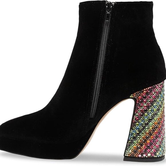 Betsey Johnson Rhinestone Party Black Suede Ankle Boots - Picture 4 of 13